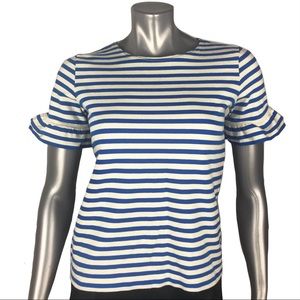 J. Crew Striped Ruffle Sleeve Black Label Sz xs